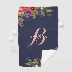 Serviette De Golf Bouquets floraux de Boho - bleu marine et