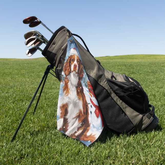 Serviette De Golf Brittany Spaniel Dog Winter Wonderland Noël (Vert)