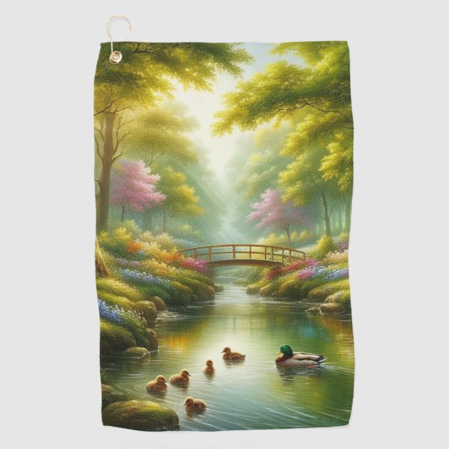 Serviette De Golf Brook de printemps avec canards/fleurs (Devant)