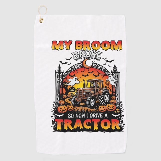 Serviette De Golf Broom Broke Tractor Halloween Sorcière Fantômes_1 (Devant)