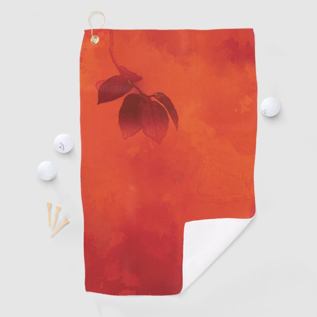 Serviette De Golf Brûlé Orange Persimmon Feuilles Abtract Automne (En situation)