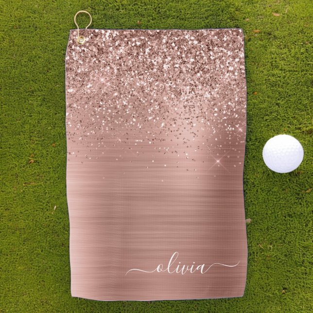 Serviette De Golf Brushed metal rose Gold Pink Glitter Monogram (Créateur téléchargé)