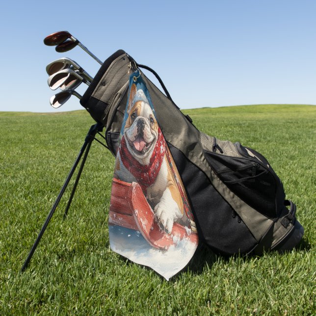 Serviette De Golf Bulldog dans Sledge Let it Neige Noël (Vert)