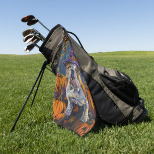 Serviette De Golf Bulldog effrayant Halloween Sorcière et Citrouille