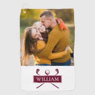 Serviette De Golf Burgundy Golf Clubs Et Ball Custom Name Photo