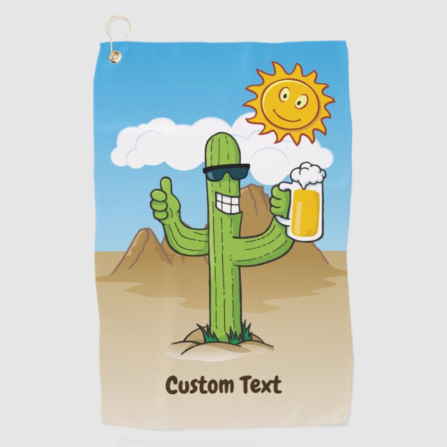 Serviette De Golf Cactus avec bière (Devant)