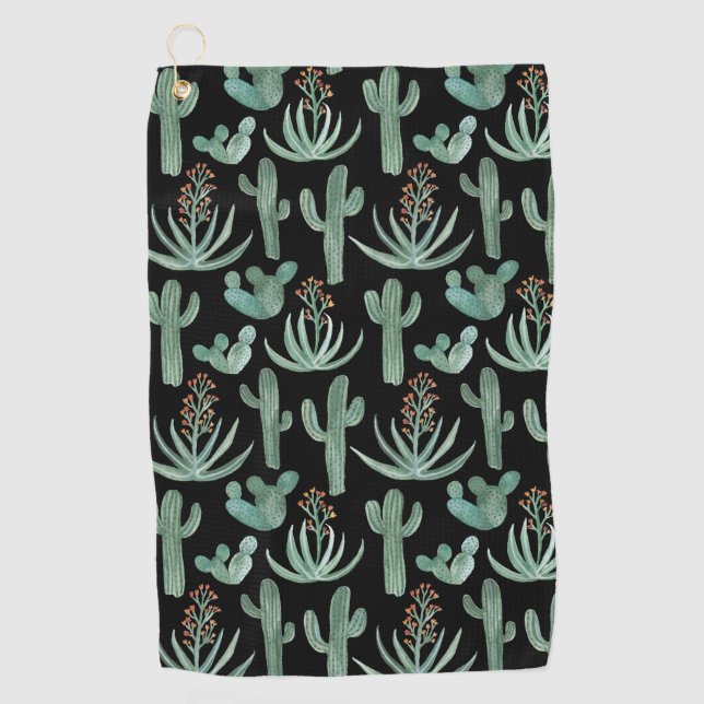 Serviette De Golf Cactus du désert Saguaro Succulents Aquarelle (Devant)