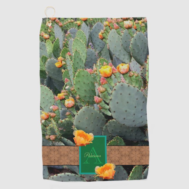 Serviette De Golf Cactus du Sud-Ouest Monogramme Conception / Fleurs (Devant)