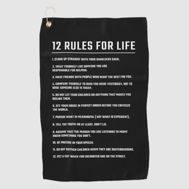 Serviette De Golf Cadeau Anniversaire 12 Règles pour la vie (Devant)