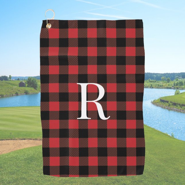 Serviette De Golf Cadeau classique à monogramme rouge à carreaux de  (Créateur téléchargé)