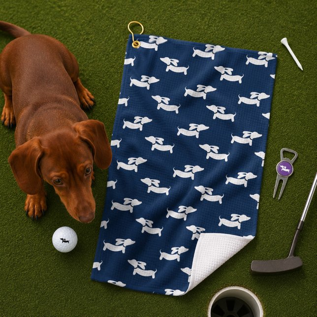 Serviette De Golf Cadeau de golfeuse maman Dachshund bleu marine (Navy Blue Dachshund Mom Golfer Gift Golf Towel)