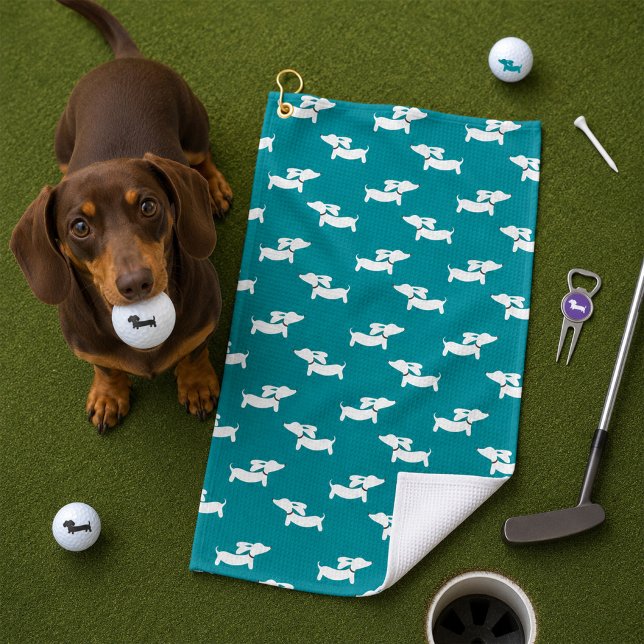 Serviette De Golf Cadeau de maman golfeuse teckel sarcelle (Teal Blue Dachshund Golf Towel)