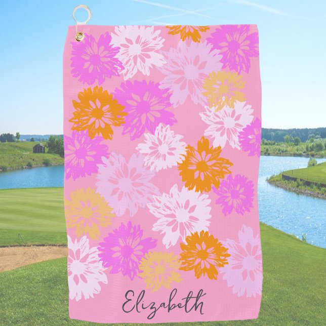 Serviette De Golf Cadeau Floral Moderne Pour Sa Dame Golfer Nom Pers (Créateur téléchargé)