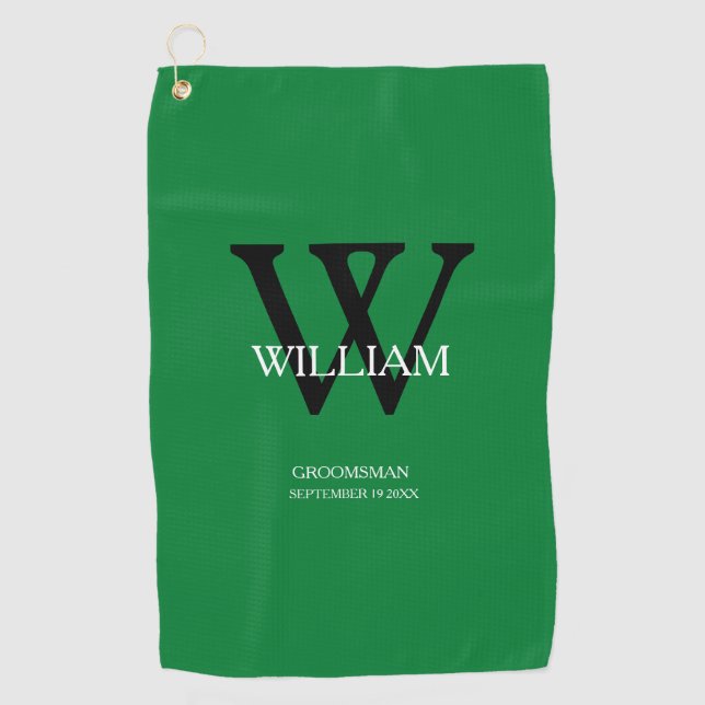 Serviette De Golf Cadeau pour garçon d'honneur de mariage Monogramme (Devant)