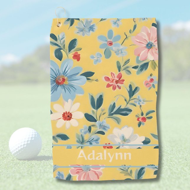 Serviette De Golf Cadeaux de fleurs rétro sur mesure pour les femmes (Custom Chic Retro Flower Gifts for Women Golfers)