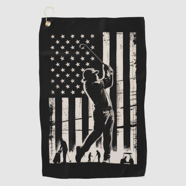 Serviette De Golf Cadeaux de golf Drapeau américain Anniversaire Fêt (Devant)