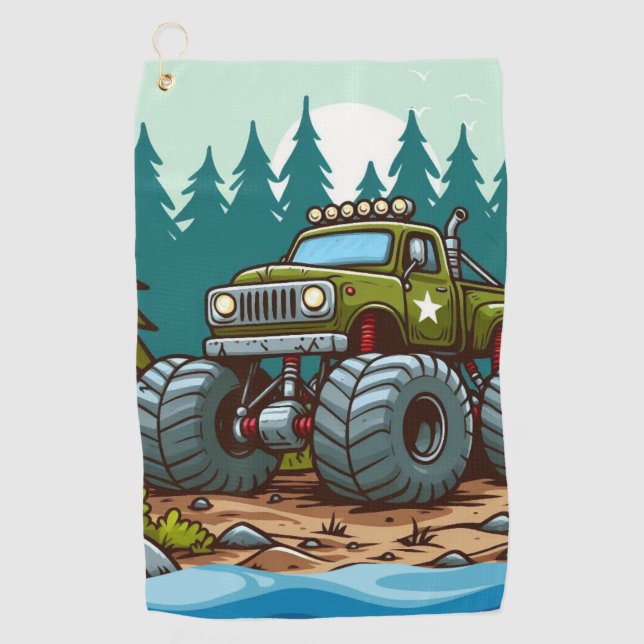 Serviette De Golf Camion Monster Vert dans la forêt (Devant)