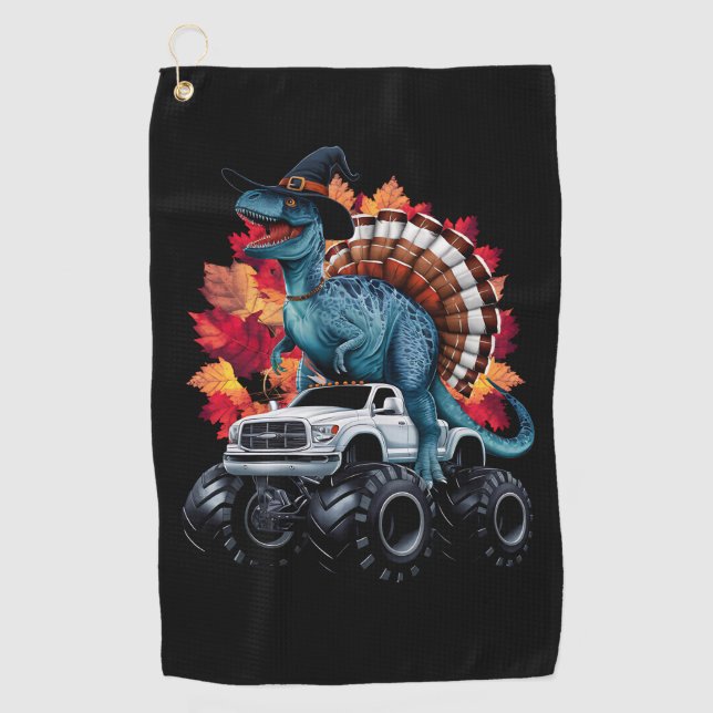 Serviette De Golf Camion Monstre Dinosaure T-Rex de Thanksgiving (Devant)