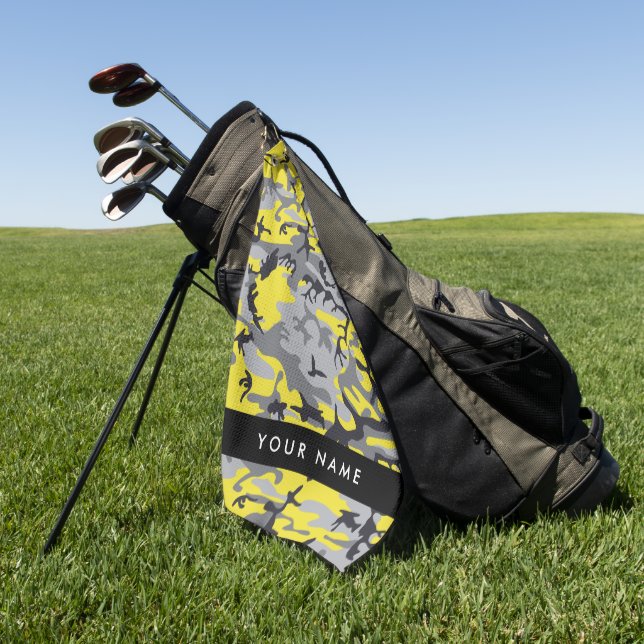 Serviette De Golf Camouflage jaune et gris Votre nom Personnalisez (Vert)