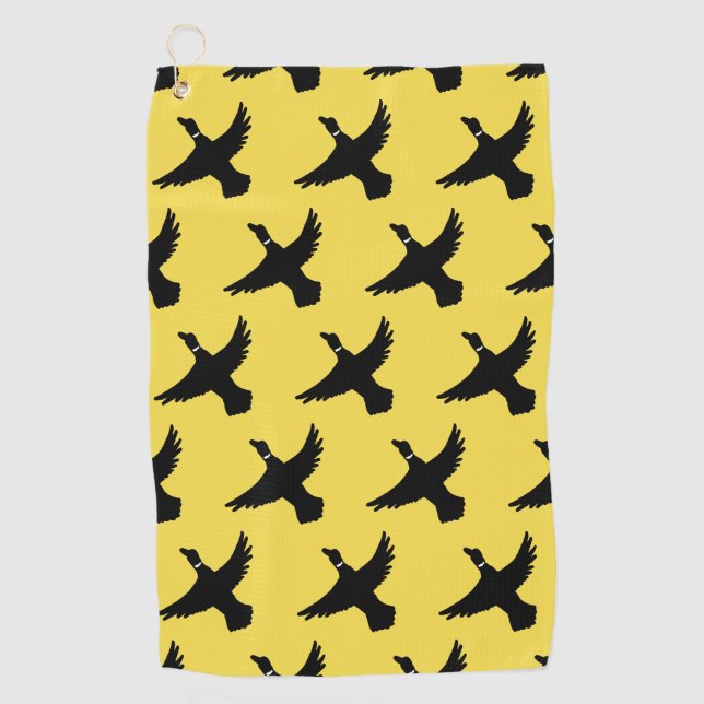 Serviette De Golf Canards volants noirs jaunes (Devant)