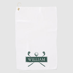 Serviette De Golf Canne de golf blanche verte émeraude personnalisée