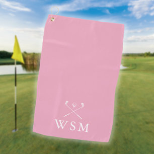 Serviette De Golf Cannes de golf personnalisées à monogramme rose