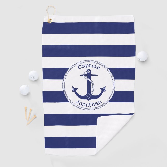 Serviette De Golf Capitaine nautique Monogram de bleu marine d'Ancre (En situation)