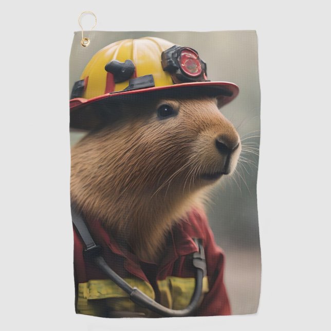 Serviette De Golf "Capybara à la Secourt : Pompier Extraordinair (Devant)