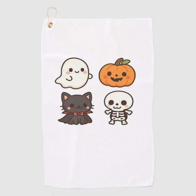 Serviette De Golf Caractères d'Halloween - Fantôme, Citrouille, Chat (Devant)