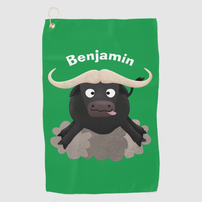 Serviette De Golf Caricature amusante de buffle d'eau courante (Devant)