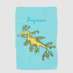 Serviette De Golf Caricature amusante de dragon de mer feuillu