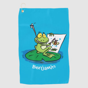 Serviette De Golf Caricature amusante de grenouille verte