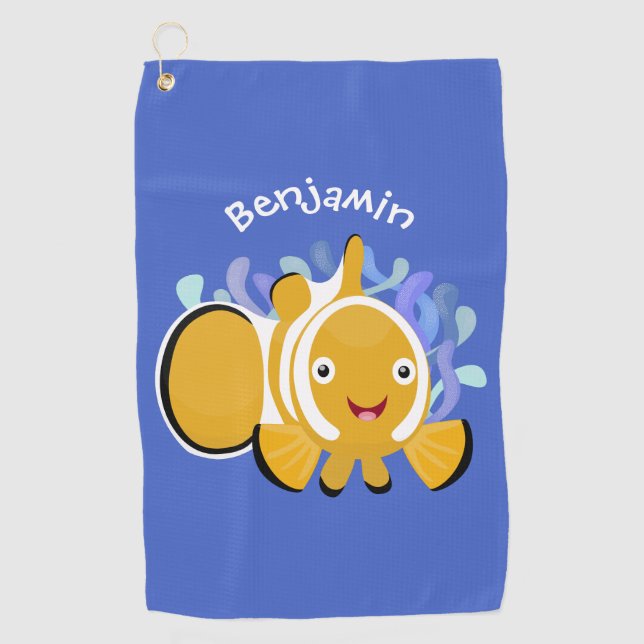 Serviette De Golf Caricature d'anénome de poisson clown joli (Devant)