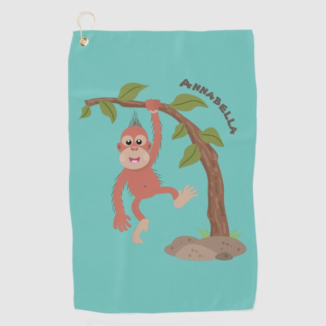 Serviette De Golf Caricature de bébé orangoutan joyeux (Devant)