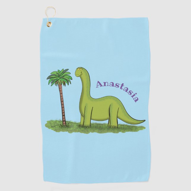 Serviette De Golf Caricature de dinosaure de brontosaurus vert migno (Devant)