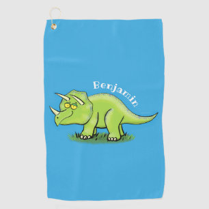 Serviette De Golf Caricature de dinosaure de triceratops vert mignon