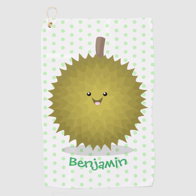 Serviette De Golf Caricature de durian joyeux (Devant)
