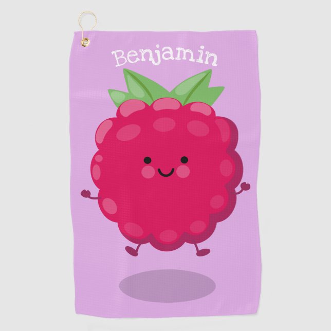 Serviette De Golf Caricature de framboise très heureuse (Devant)
