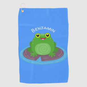 Serviette De Golf Caricature de grenouille verte mignonne