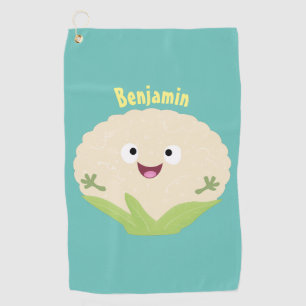 Serviette De Golf Caricature de légume de chou-fleur joyeux