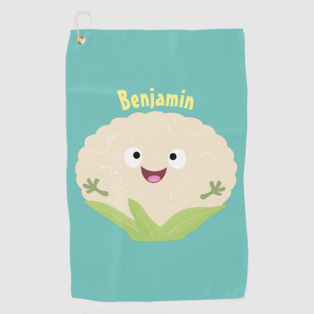 Serviette De Golf Caricature de légume de chou-fleur joyeux (Devant)