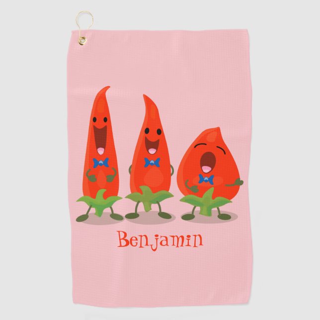 Serviette De Golf Caricature de piments chantants mignons (Devant)
