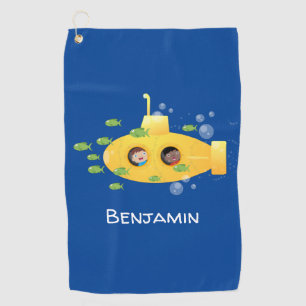 Serviette De Golf Caricature de poisson sous-marin jaune mignon