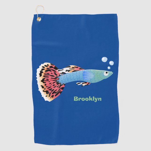 Serviette De Golf Caricature de poisson tropical guppy très chic (Devant)