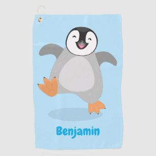 Serviette De Golf Caricature de poussin de pingouin mignon et joyeus