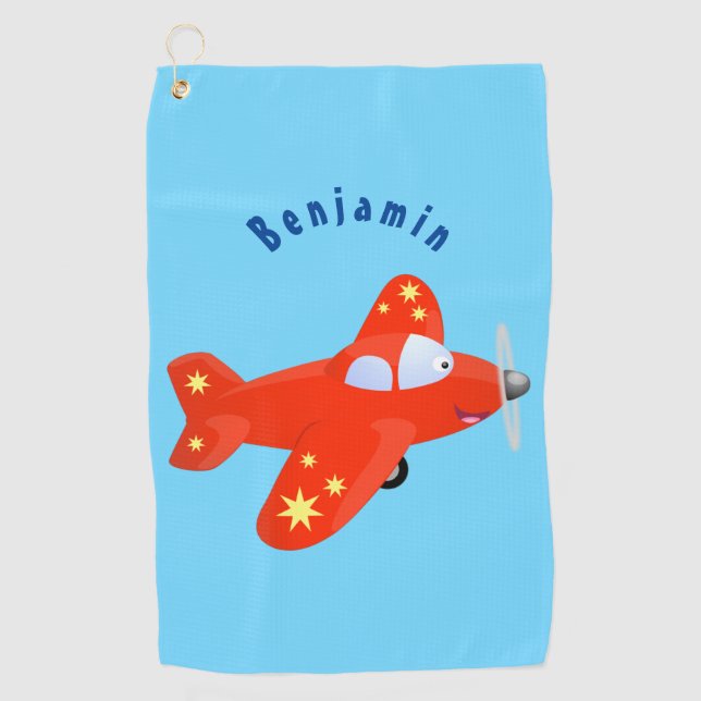 Serviette De Golf Caricature de vol d'avion rouge mignon (Devant)