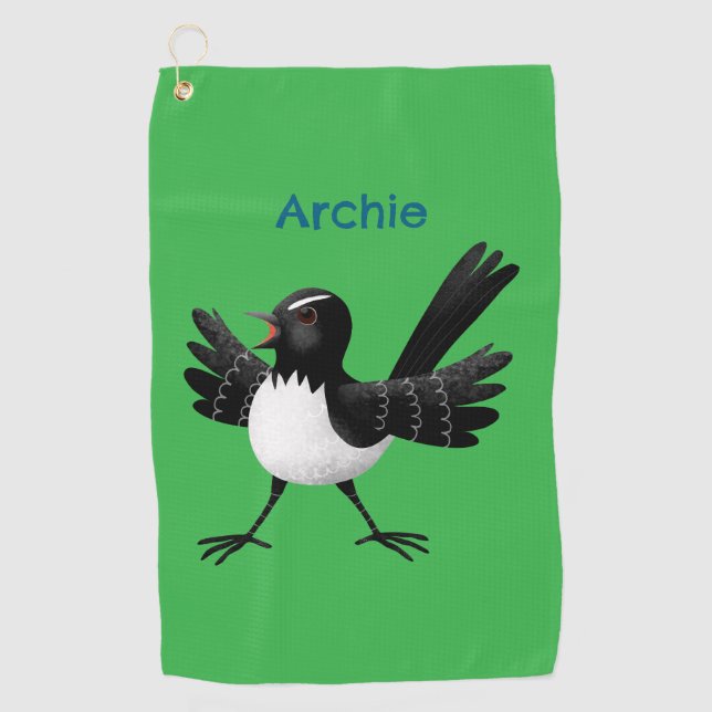 Serviette De Golf Caricature de Willie Wagtail australienne personna (Devant)