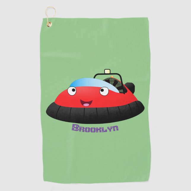 Serviette De Golf Caricature d'hovercraft rouge joyeux (Devant)