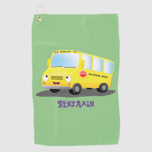 Serviette De Golf Caricature du bus scolaire jaune joyeux
