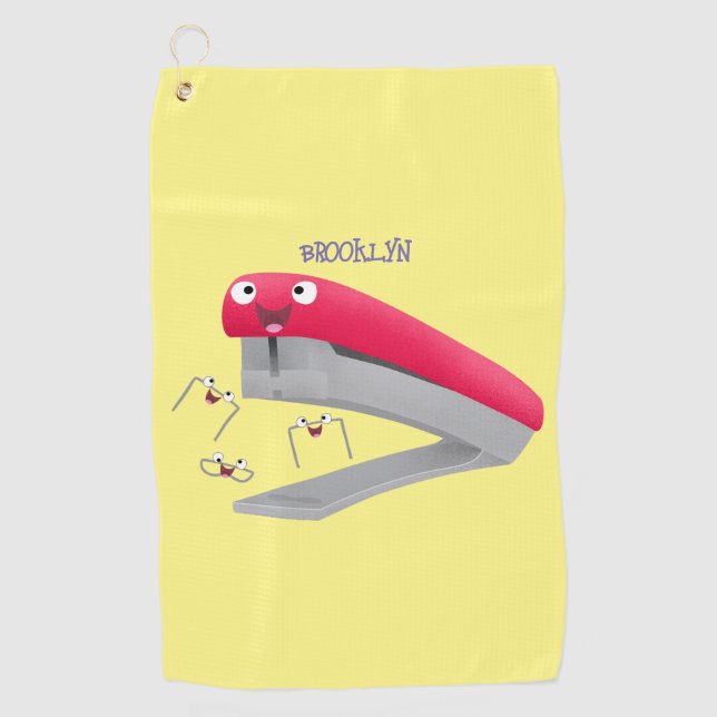 Serviette De Golf Caricature en agrafeuse rouge pâle (Devant)